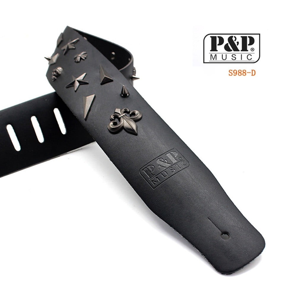 Metal Spike Studded Adjustable Heavy Duty Genuine Leather Guitar
