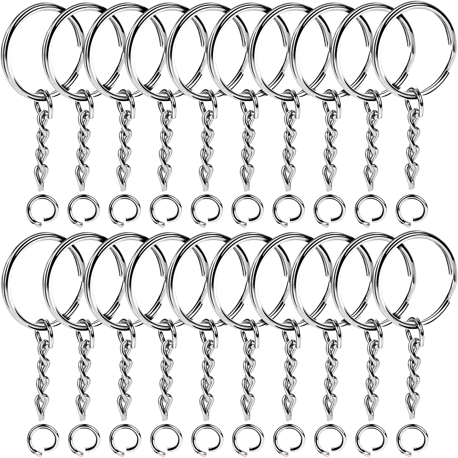 DIY Crafts 5 Sets 20 Pcs - 50 Sets 200 Pcs, Metal Split Keychain Ring Parts  Key Chains with 25mm Open Jump Ring and Connector - Make Your Own Key Ring  (20