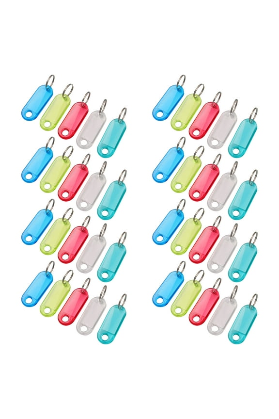 Metal Split Ring Plastic Oval Shape Key Fobs Luggage Room ID Label Tag Keyring Keychain Assorted Color 50 Pcs