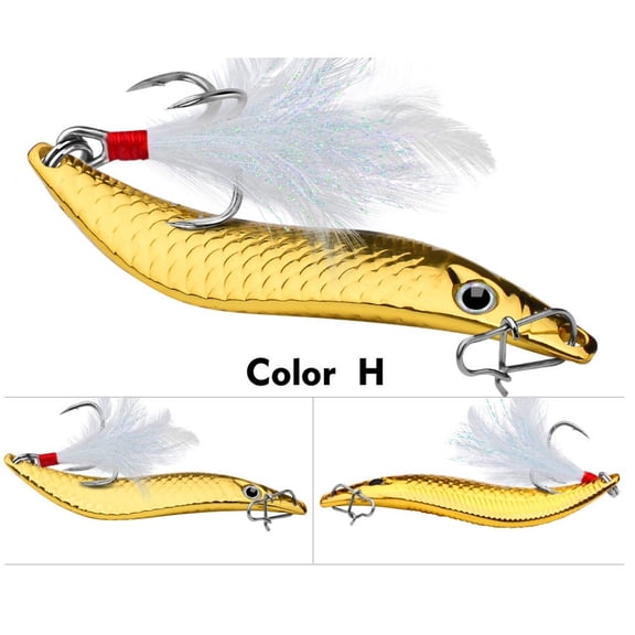 Metal Spoon Fishing Lure in S Shape Configuration with Feathered Treble Hook for Bass Pike Perch Angling (10g Color H)