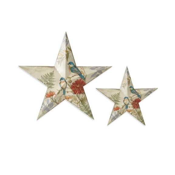 Metal Spring Bird Design Wall Hanging Star. Set of 2.