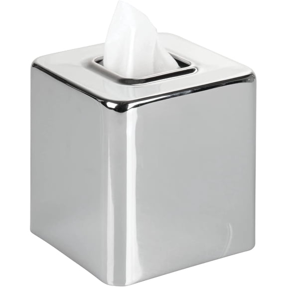 Metal Square Tissue Box Cover, Modern Facial Paper Holder - Accessories for Bathroom Vanity Countertop, Bedroom Dresser, Night Stand, Desk, Office and End Table - Unity Collection - Chrome