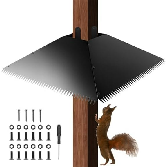 Metal Squirrel Baffle for 4x4 Post, 17 Inch Squirrel Guard for for Bird Feeder Poles, Wooden Pole Mount Squirrel Proof to Keep Squirrels and Raccoons Out of Bird feeders, Black$$Garden & Patio