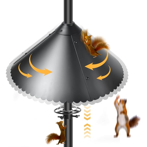 Metal Squirrel Baffle for Bird Feeder Pole - 19 Inch Chew Proof Heavy Duty Guard with Upgrade Spring Motion, Outside Squirrel Proof Baffle Bird Feeders Pole Mount