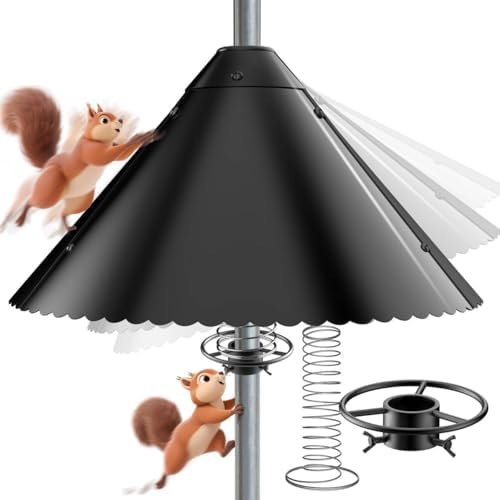 Metal Squirrel Baffle - Heavy Duty Squirrel Baffle for Bird Feeder Pole - Chew Proof Squirres Guard with Spring for Better Defense, Outside Pole Mount for Bird Feeder, 19 Inch$$Garden & Patio