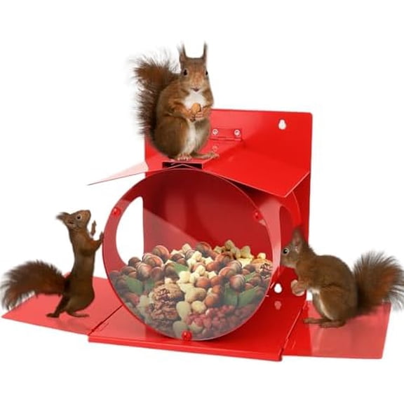 Metal Squirrel Feeder for Outside - Hanging Box Design with Flip Lid, Large Transparent Bin, Durable Large Squirrel House for Corn, Peanuts & Nuts, Great Gift for Mom & Wildlife Lovers