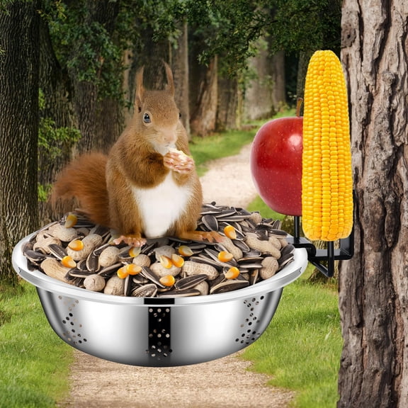 Metal Squirrel Feeders for Outside with Hanging Feeder (1-Rod), Squirrel House for Outdoor, Bowl Tree Mounted of Chipmunk Feeder, Food for Backyard Squirrels Hold Corn, Corn Cob, Peanuts (7.8Inch)
