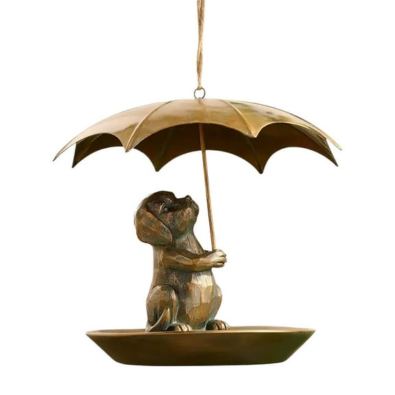 Metal Squirrel Gardening Decoration with Animal Statues and Umbrella for Gardens, Patios, or Balconies, Attracts Birds and Ensures All-Weather Durability