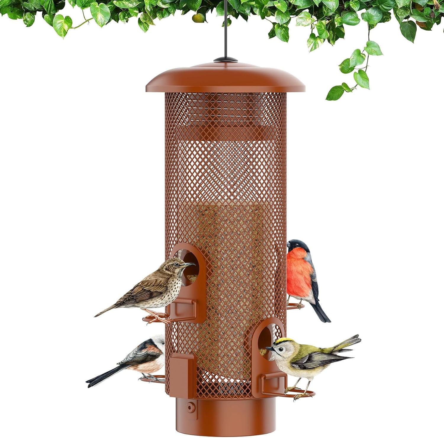 Reddish Brown Metal Squirrel Proof Hanging Bird Feeder
