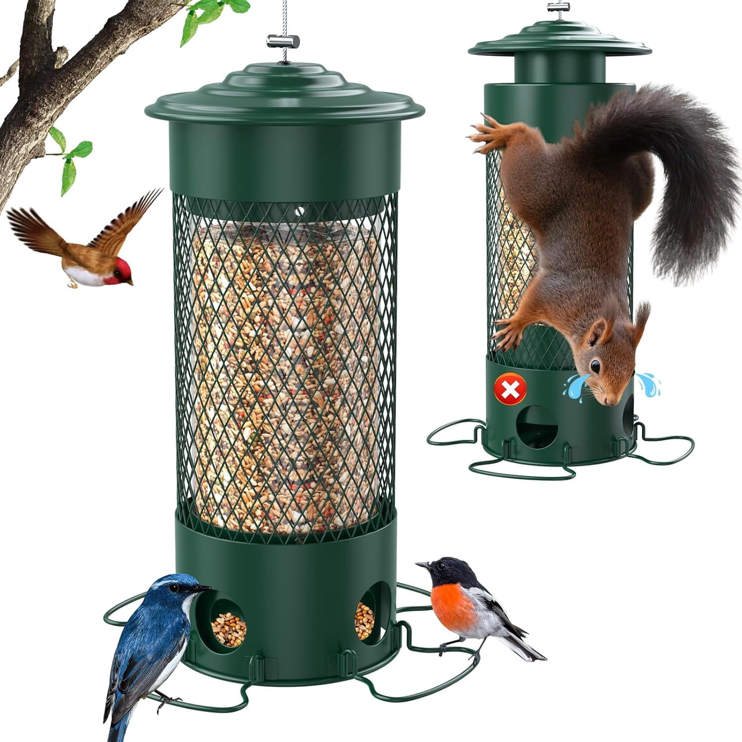 Metal Squirrel Proof Bird Feeders for Outdoors Hanging,Weight-Activated