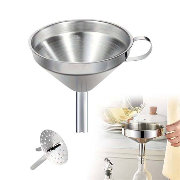 Metal Stainless Steel Funnel, Food Grade Mini Funnels for Kitchen Use Filling Bottles Flask Cooking, 1 Brushes