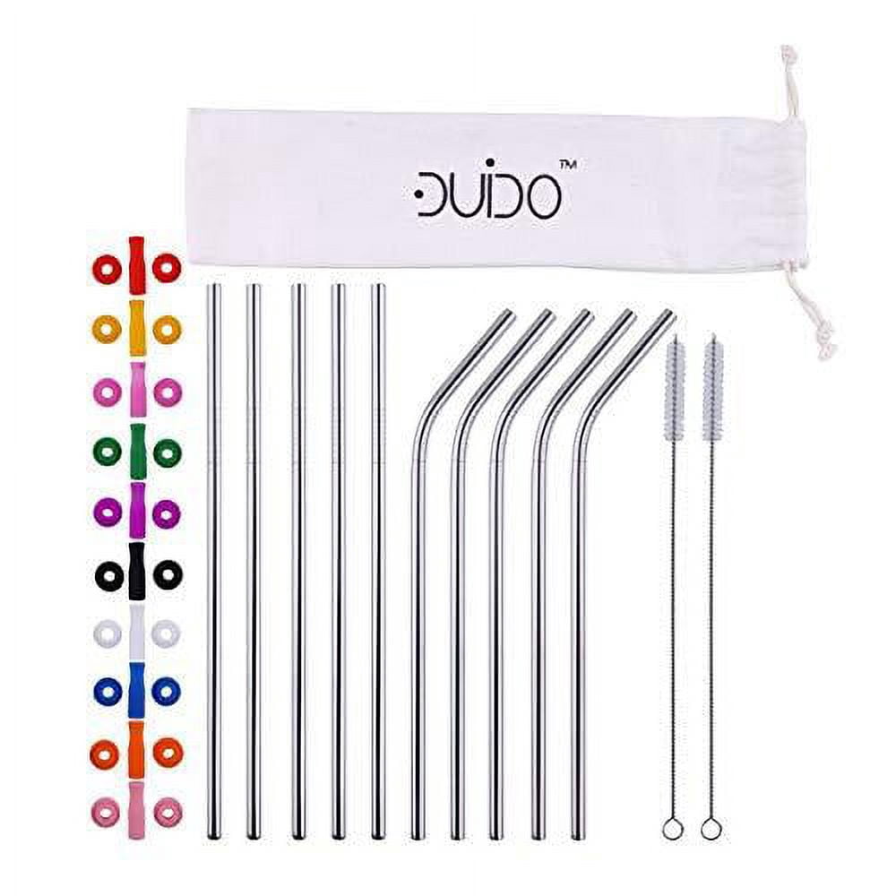 Metal Stainless Steel Reusable Straws -(10 Pack) with Silicone Tips ...