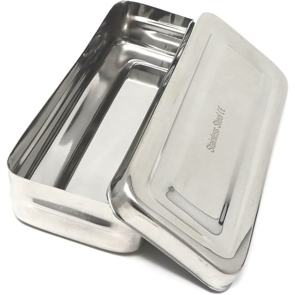 Metal Stainless Steel Storage Container Box, 7"x3"x1.5" Rectangular Empty Case with Lid