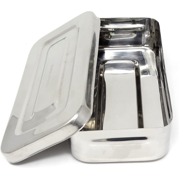 Metal Stainless Steel Storage Container Box, 8"x4"x2" Rectangular Empty Case with Lid