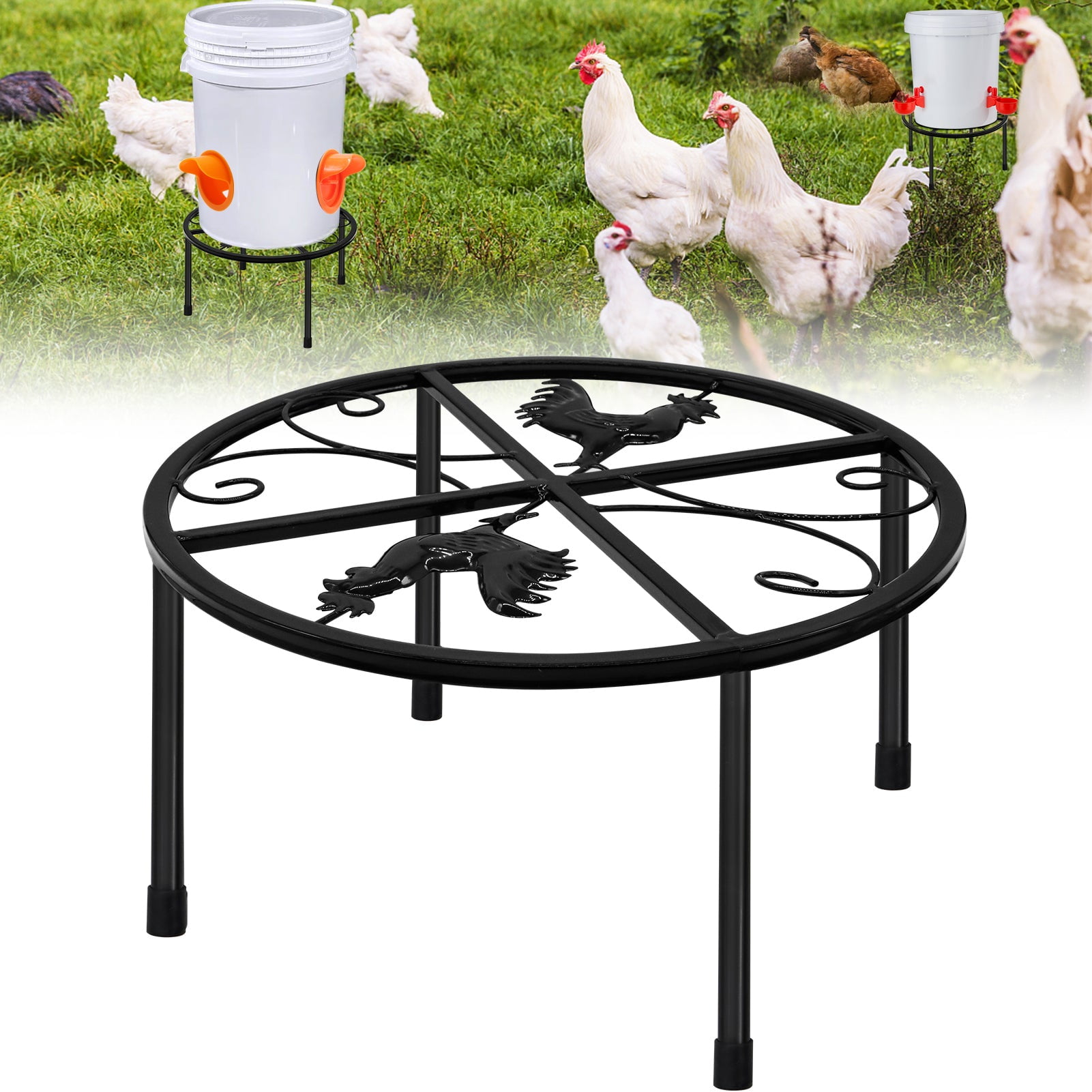 Metal Stand for Chicken Feeder Waterer, 4 Legs Iron Stand Holder, Round ...