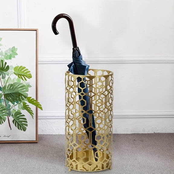 Metal Stand Holder Organizer Entryway Freestanding, for Canes, Walking Sticks Umbrella Racks, Round, Golden