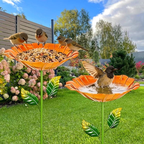 Metal Standing Bird Bath with Feeder for Garden Patio Yard Wild Birds Vintage Iron Birdbath with Ground Stake Removable Bowl for Bird Watching