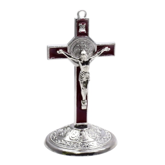 Metal Standing Crosses Figurine with Base Metal Crosses Statue Religious Desktop Ornament Christian Decoration