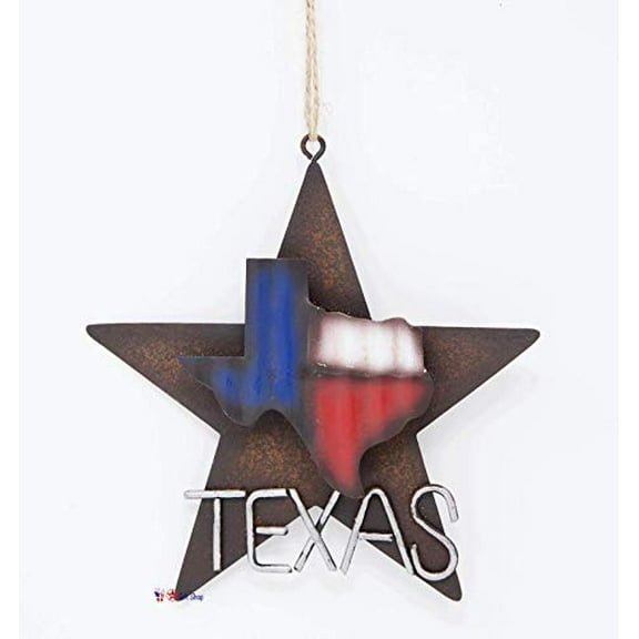 Metal Star With Texas Map Ornament Rustic Style Gift Idea Western Lone Star 3-D Texas Map Christmas Metal/Tin - Tree Or Wall Hanging