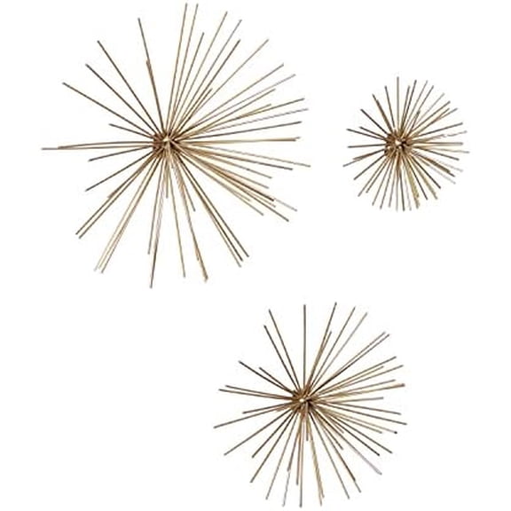Metal Starburst 3D Long Spike Wall Decor, Set of 3 6", 9", 12"W, Gold