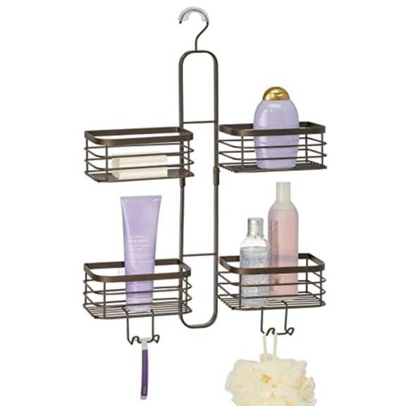 Metal Steel Hanging Shower Caddy 4 Basket Organizer Rack for Bathroom; Hold Handheld Shower Head Hose Shampoo Conditioner Shaving Cream Soap Loofah - Carson Collection - Bronze