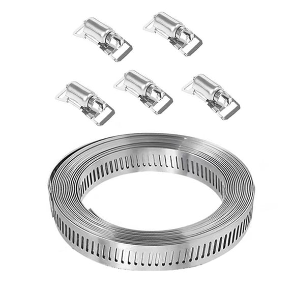 Stainless Steel Hose Clamp Metal Strap with 5 Fasteners Adjustable Large Gear Hose Clamps for Pipe, Duct, Tube