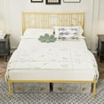 thumbnail image 1 of Metal Steel Platform Bed Frame with Iron-art Headboard (Queen Size) - Gold - Trendy Design with Round Finial Posts, 1 of 9