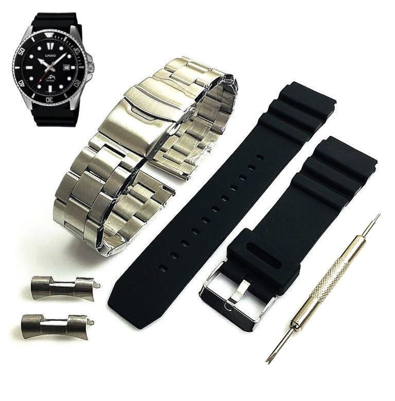 Metal Steel Rubber Diver Watch Band Strap Fits Casio Duro MDV106