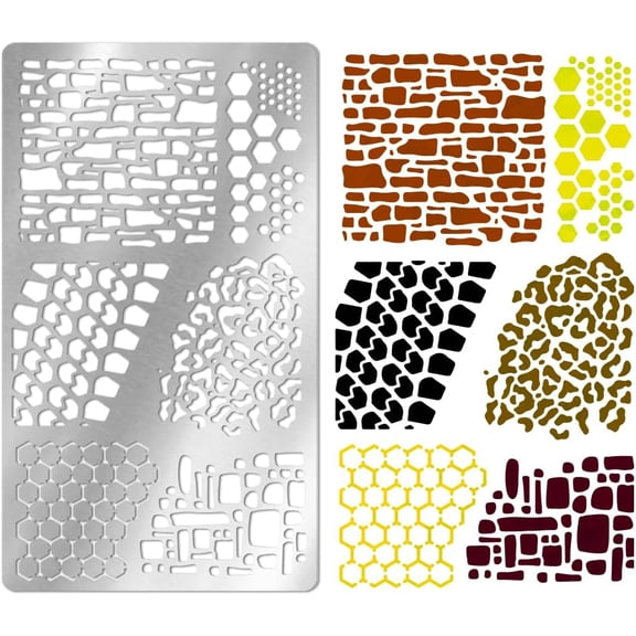 Metal Stencil for Craft Reusable Texture Layering Stencil Wood Burning Leopard Brick Stencils Wood Carving Stainless Steel Texture Templates for Wall Canvas Woods Craft Furniture Clear