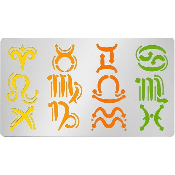 Metal Stencil for DIY Craft 12 Zodiac Signs Stencils for DIY Journaling Wood Burning Stainless Steel Reusable Templates 12 Constellations Templates for DIY Wood Carving Photo Frame Drawing