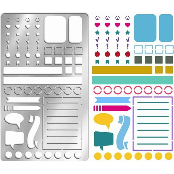 Metal Stencil for Journaling Lines Lists Banners Square Planner Stencil Wood Burning Stainless Steel Dot Journal Template for Diary Reusable Templates for Drawing Notebook Scrapbook Stainless Steel