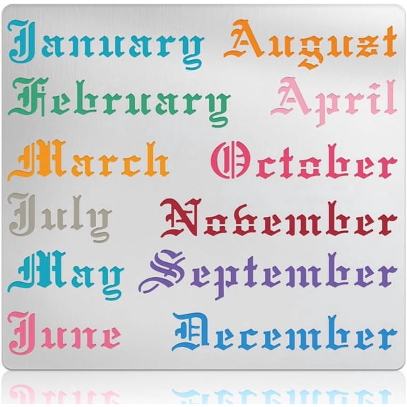 Metal Stencil Reusable Gothic Month Stencils for Painting Stainless Steel Dies Stencils Template for DIY Scrapbooking Photo Album Decorative DIY Paper Card for DIY