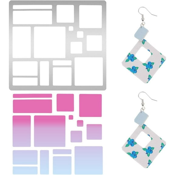 Metal Stencil Square Cutouts Stencil Rectangle Template Stainless Steel Journal Stencils Geometric Template Painting Stencil for DIY Scrapbooking Photo Engraving Jewelry