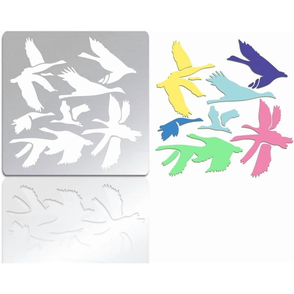 Metal Stencil Swallows Fly in The Sky Birds Stencil for Wood Burning Animals Stainless Steel Reusable Template for Journaling Painting Drawing Engraving Scrapbooking Silver DIY