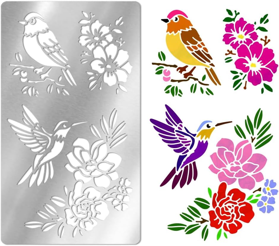 Metal Stencils for Craft Wood Burning Flower and Birds Stencils ...