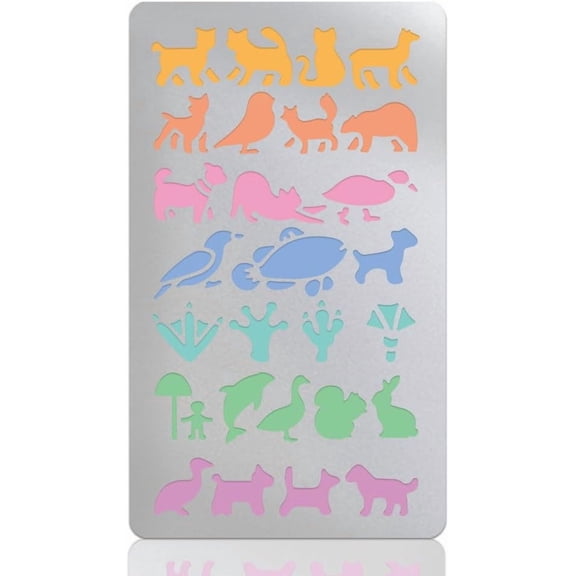 Metal Stencils for Craft Wood Burning Pet Stencils Stainless Steel Reusable Templates Cute Animal Painting Stencil for Journaling Drawing Airbrush Carving Engraving Scrapbooking Silver DIY