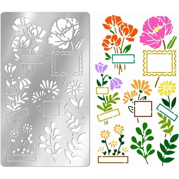 Metal Stencils DIY for Craft Wood Burning Flower Stencils Stainless Steel Reusable Template Label Tag Stencil DIY for Journaling Drawing Airbrush Carving Engraving Scrapbooking Embossing