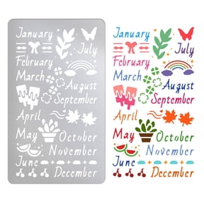 Metal Stencils for Craft Wood Burning Month Stencils Stainless Steel Reusable Template Words Stencil for Notebook Diary DIY Journaling Drawing