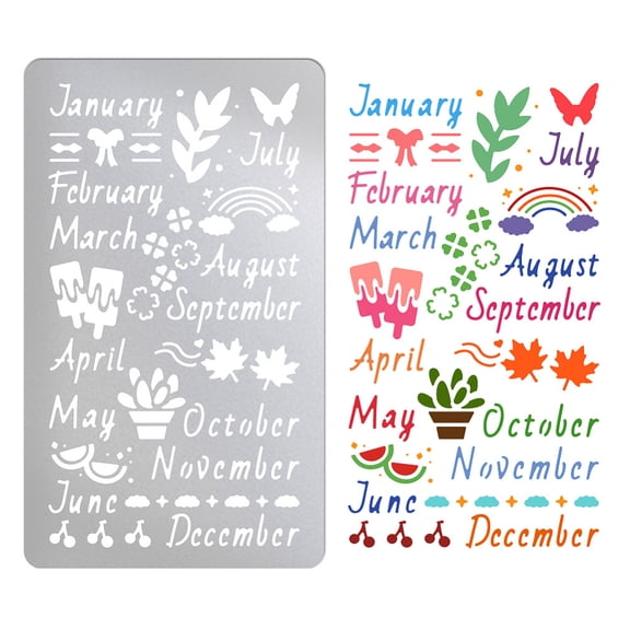 Metal Stencils for Craft Wood Burning Month Stencils Stainless Steel Reusable Template Words Stencil for Notebook Diary DIY Journaling Drawing