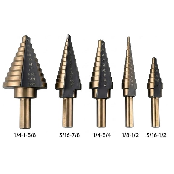 Metal Step Drill Bit, 5 Pcs High Speed Steel Step Bits, Steped Drill Bit Set 50 Sizes for Multiple-Hole, Drill Bits for Metal, Wood, Plastic and Aluminum