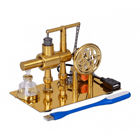 Metal Stirling Engine Model with USB Light, Desktop Mechanical Display, Working Hot Air Engine for Home & Office Décor