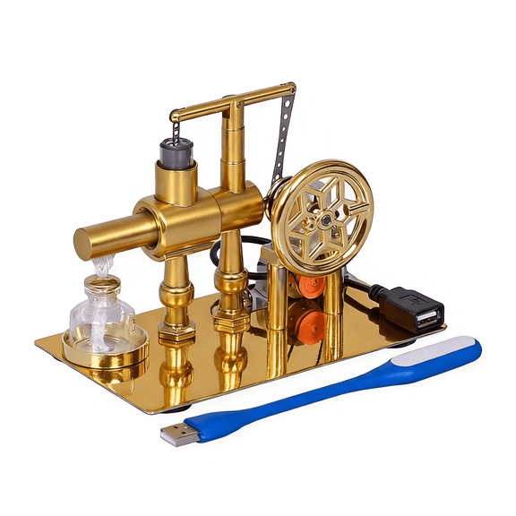 Metal Stirling Engine Model with USB Light, Desktop Mechanical Display, Working Hot Air Engine for Home & Office Décor