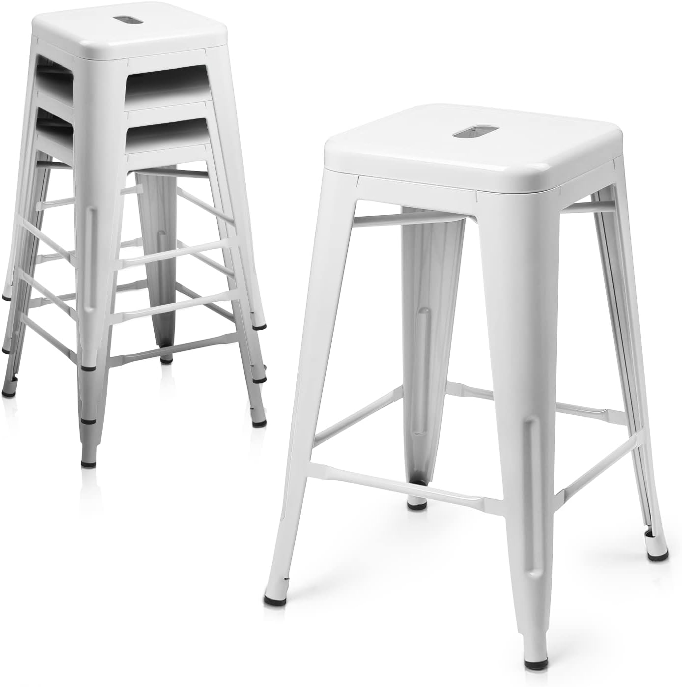 Metal Stools Indoor, 24 Inch Industrial Backless Stackable Counter