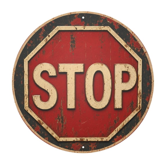 Metal Stop Sign Wall Decor, Vintage Rustic Red Octagon Traffic Inspired Plaque Sign for Home Garage Office Indoor Outdoor Display, Iron Wall Hanging Sign with Four Pre-Drilled Holes, 8X8 Inch