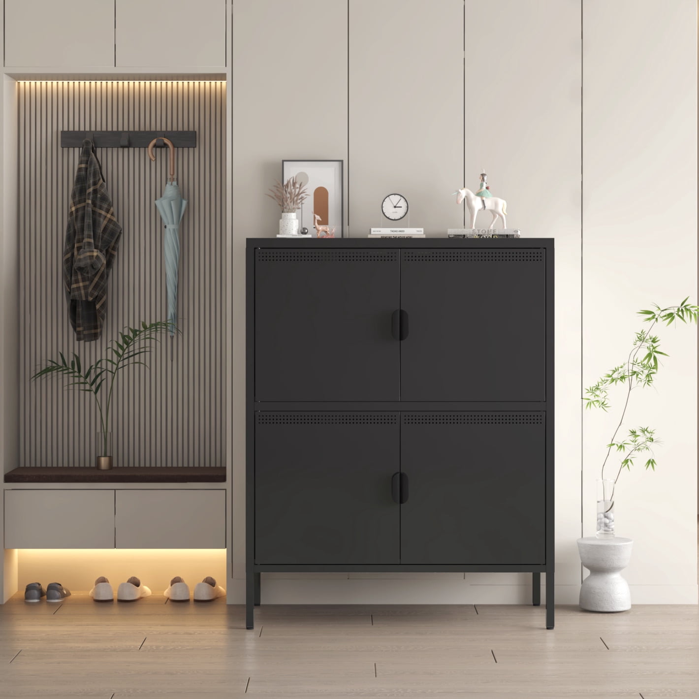 Metal Storage Accent Cabinet, Free Standing Steel Storage Cabinet with ...