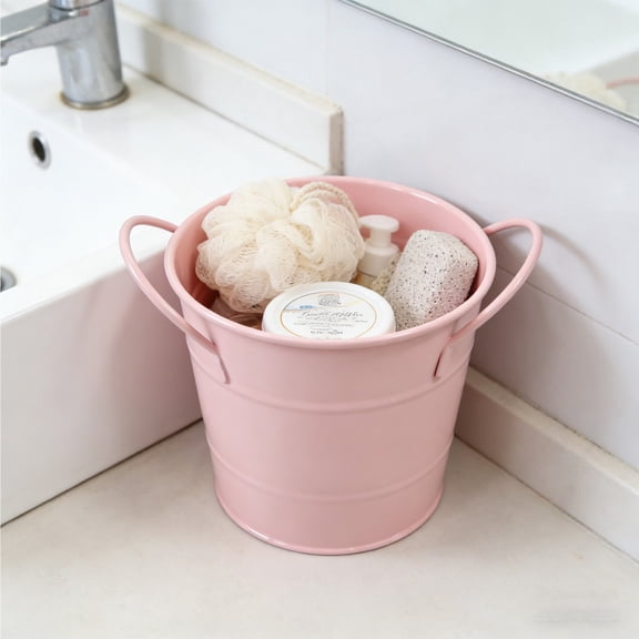 Metal Storage Bucket, Mini Iron Bucket with Double Handles, Rustproof Desktop Organizer, Pen Holder, Flower Pot, Bathroom Kitchen Decor