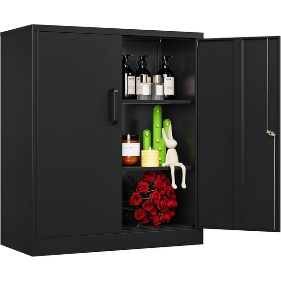 Metal Storage Cabinet with 2 Doors and 2 Adjustable Shelves,36" H Garage Storage Cabinet with Lock,File Cabinet Tool Cabinet for Garage, Home Office,Kitchen,Warehouse,Livingroom(Black)
