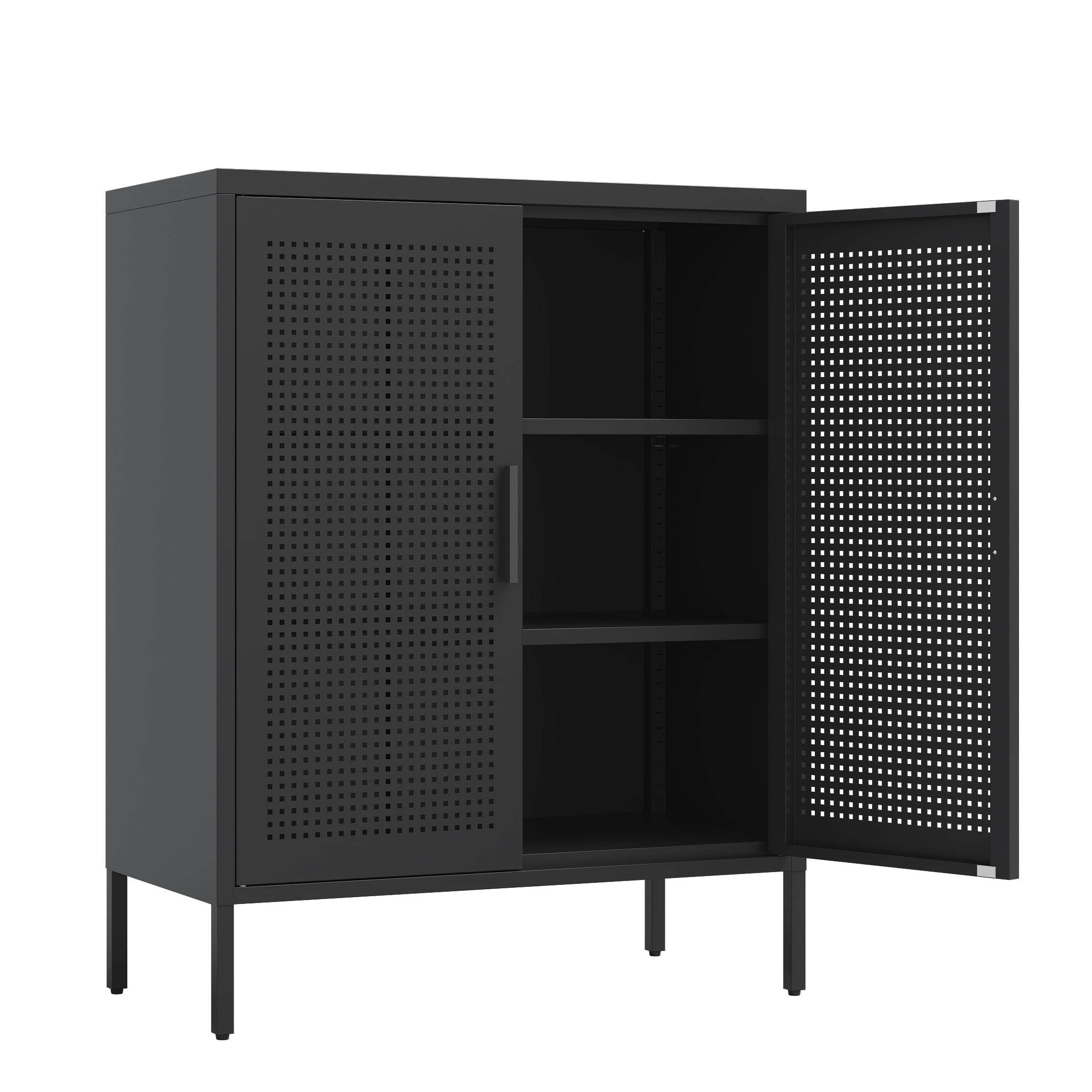 Metal Storage Cabinet with 2 Doors and 2 Adjustable Shelves, Steel Lockable Garage Storage Cabinet, Metal File Cabinet for Home Office School Gym, Black