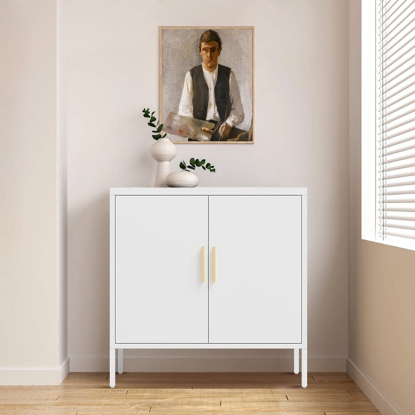GUTALOR Metal Storage Cabinet with 2 Doors and 2 Adjustable Shelves, Steel Lockable Garage Storage Cabinet, Metal File Cabinet for Home Office School Gym, White