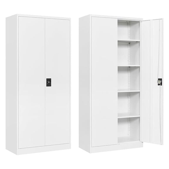 Metal Storage Cabinet with 2 Doors and 4 Adjustable Shelves, 71" Steel Garage Storage Cabinet, Locking Tool Cabinets for Office, Home,School,Kitchen,Garage Tool Utility Cabinet
